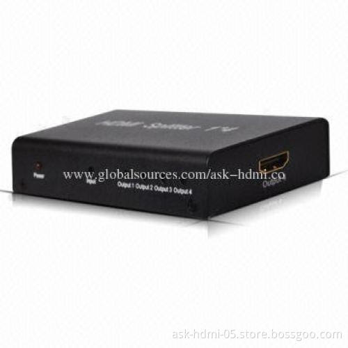 1 x 4 HDMI Splitter, 4-port, 1,080P, V1.3 HDTV, 3D HD Audio, 5V DC/1A Power Supply